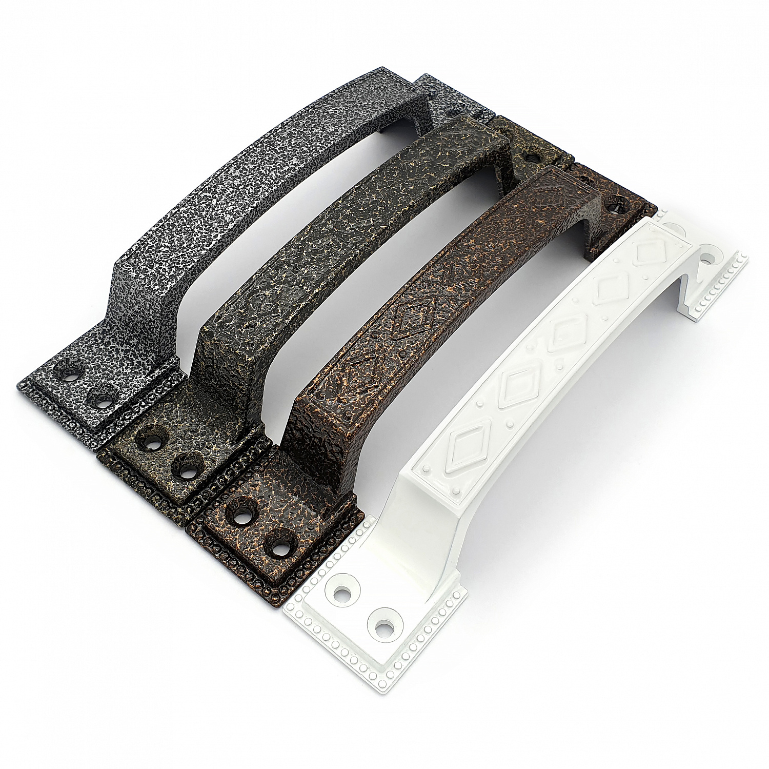 Ручка-скоба дверная РС-100-3 антик/белое золото (литьё, ЦАМ)