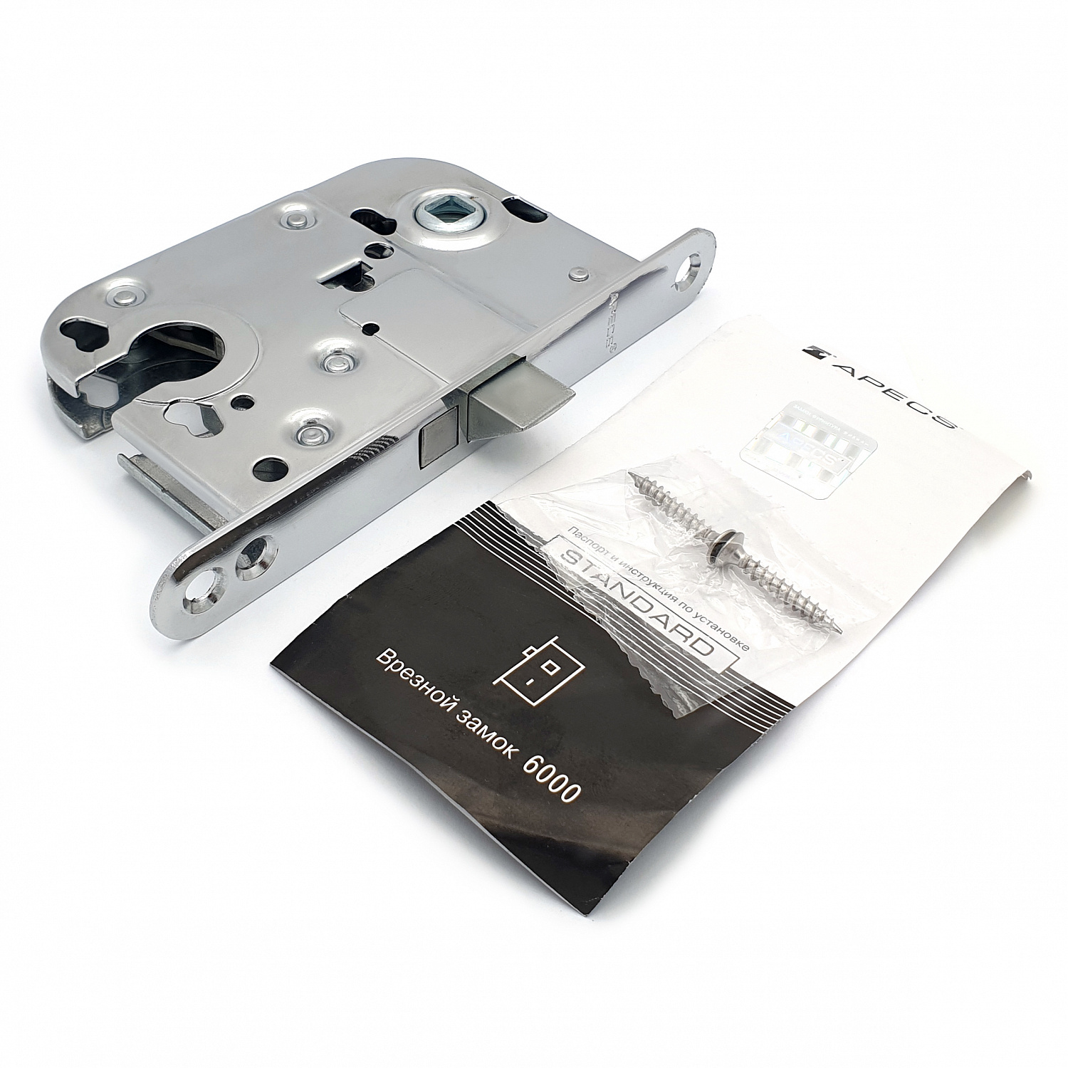 Замок врезной для дверей с притвором Апекс 2018-CP хром (72мм 8мм) под цилиндр без ответной планки