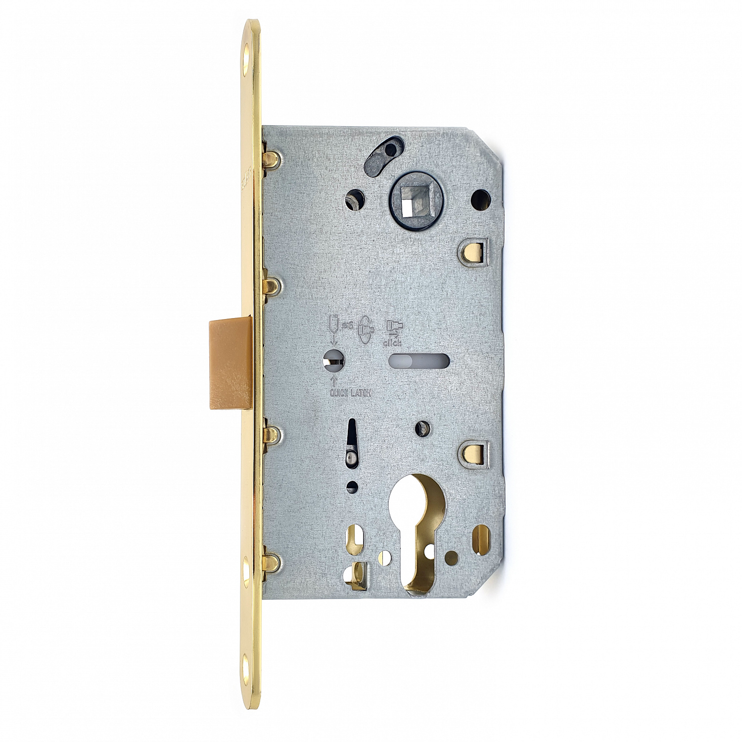 Замок врезной бесшумный для межкомнатных дверей SOLLER 600ЕТ-РВ золото под ключ (цилиндровый механизм)