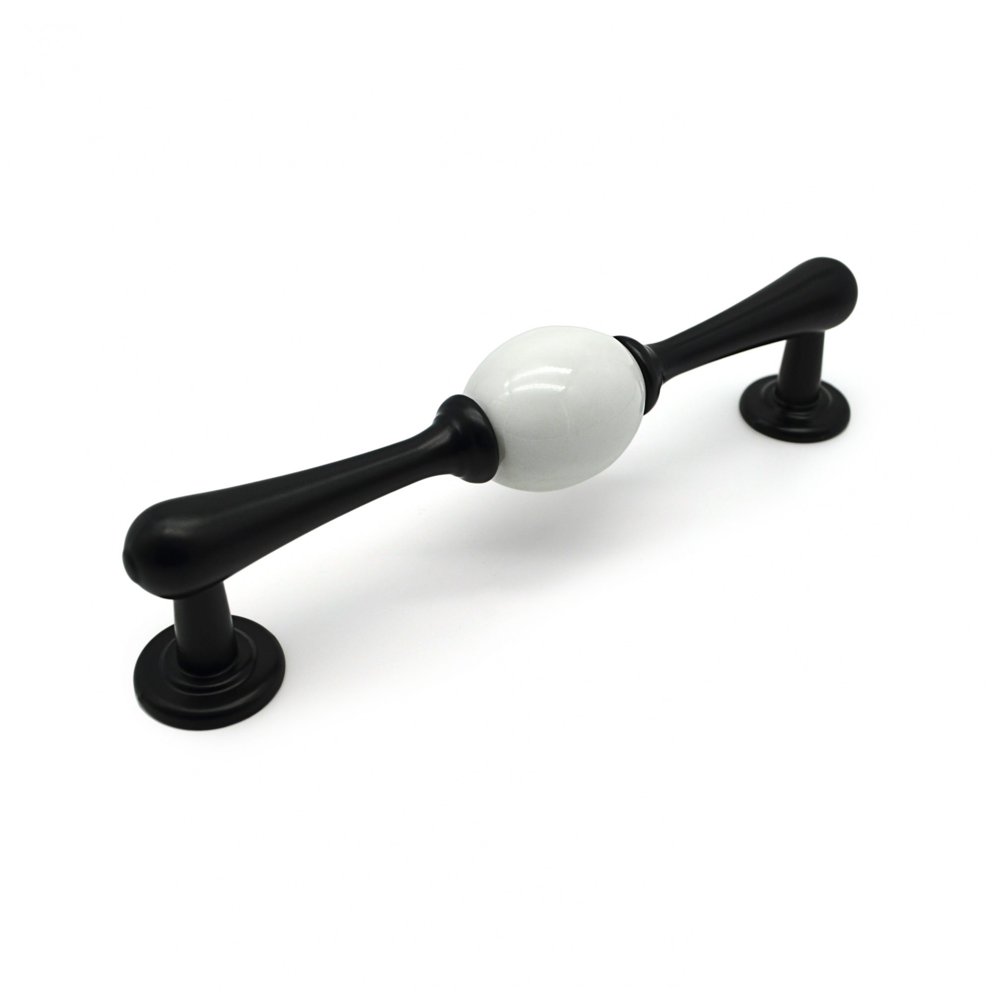 Ручка мебельная с белой керамической вставкой SOLLER 1263-128 черная 128 мм