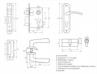 Замок врезной с ручками на планке SOLLER 50/76PB золото ключ-вертушка ЦМВ70