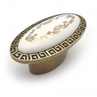 Ручка-кнопка мебельная с керамической вставкой SOLLER ZY-10483-К античная бронза