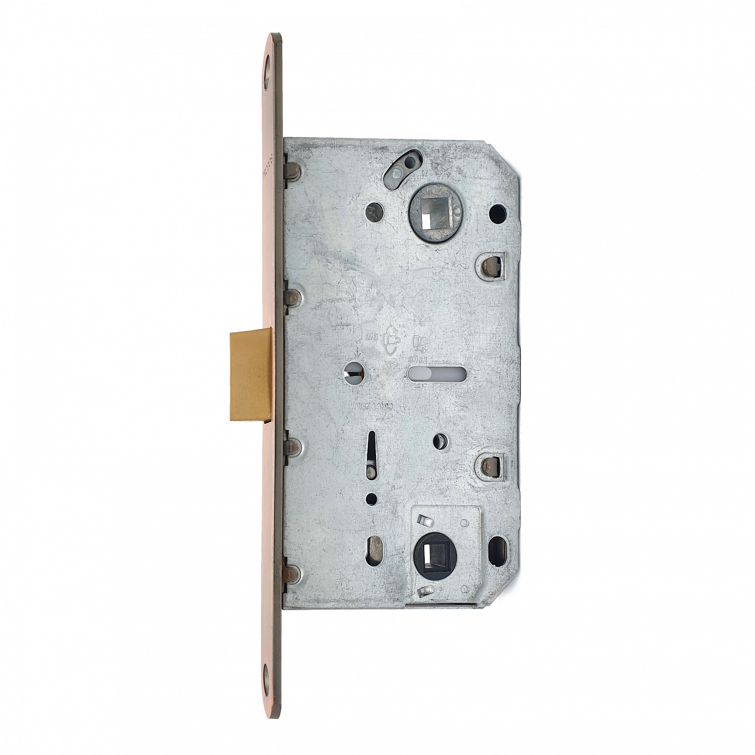 Замок врезной бесшумный для межкомнатных дверей SOLLER 600WC-АС медь без ключа под фиксатор или завертку