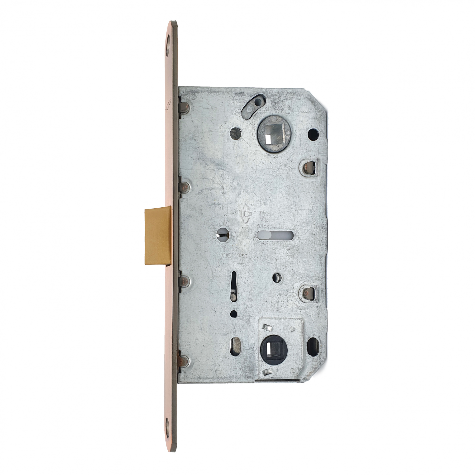 Замок врезной бесшумный для межкомнатных дверей SOLLER 600WC-АС медь без ключа под фиксатор или завертку