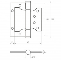 Петля дверная накладная 4" SOLLER медь (сталь 100*75*2,5) бабочка без врезки