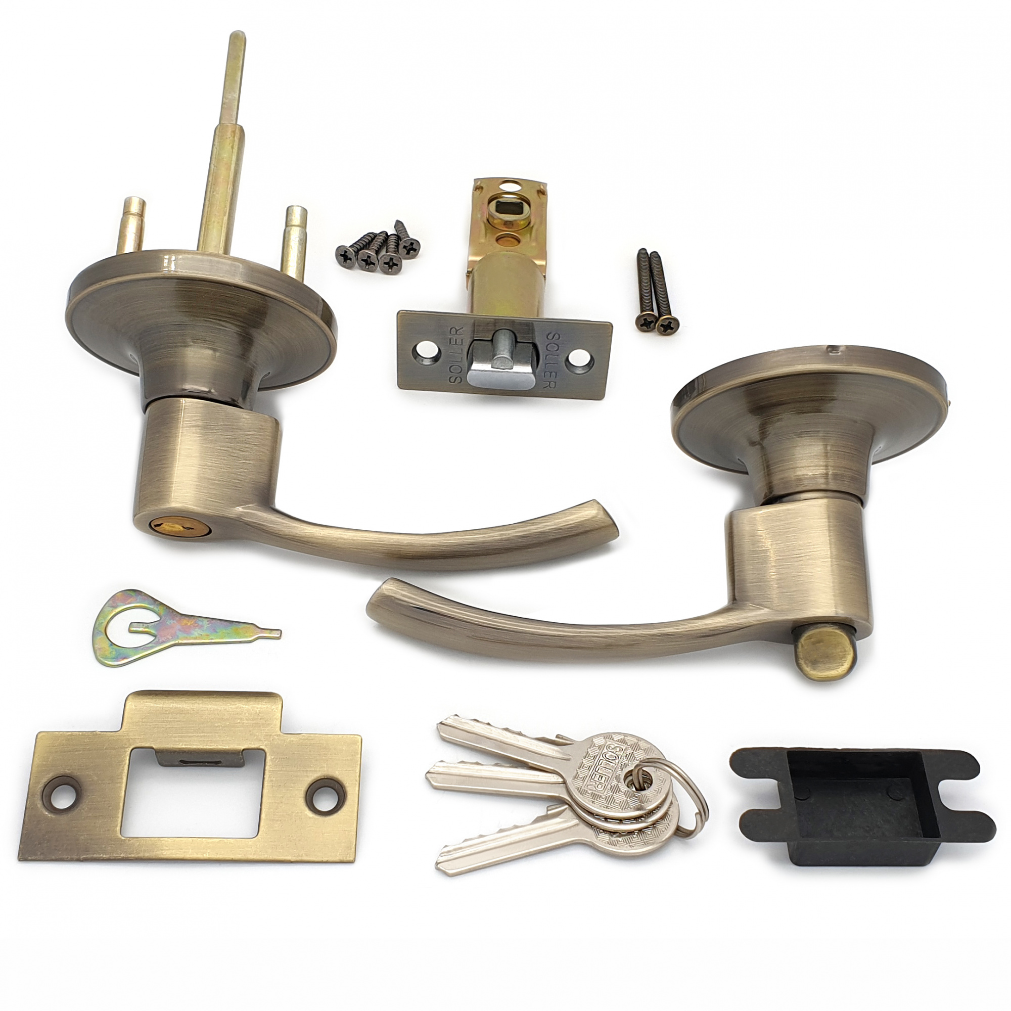 Ручка-защелка нажимная межкомнатная SOLLER R 3905 ETАB бронза с ключом и фиксатором