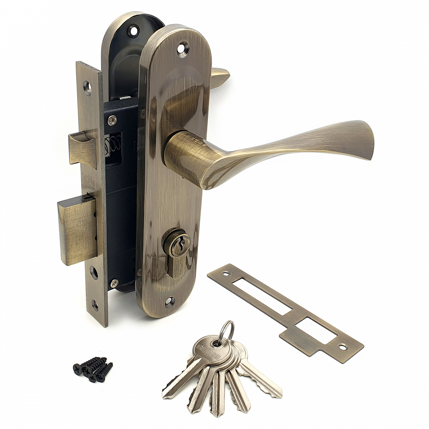 Замок врезной с ручками на планке SOLLER 61/76AB бронза ключ-ключ