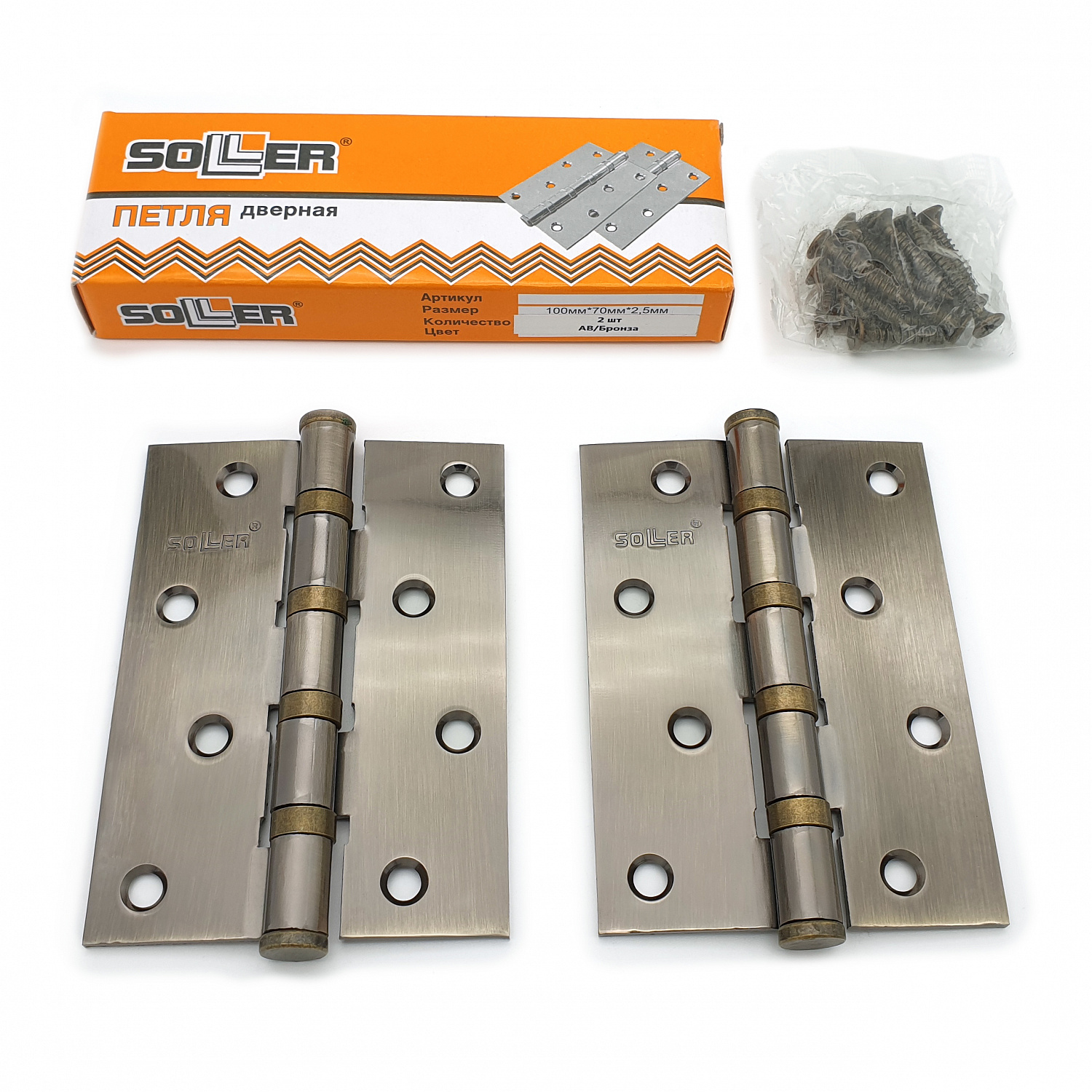 Петля дверная прямая 4" SOLLER бронза (сталь 100*70*2,5)