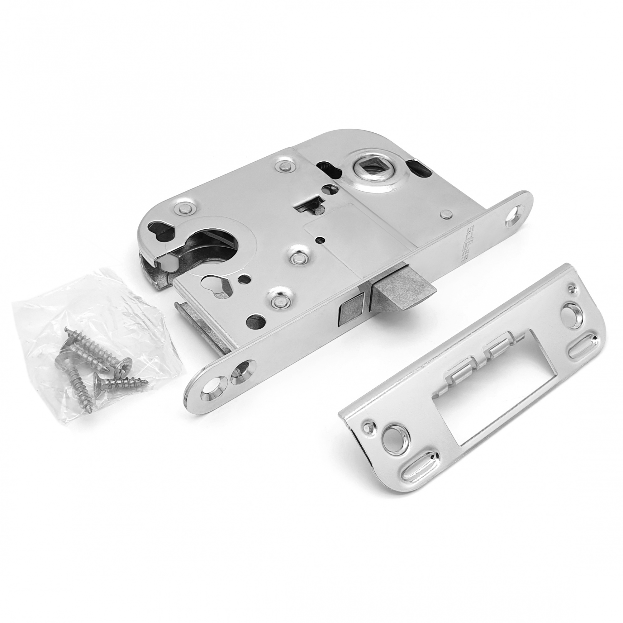 Замок врезной для дверей с притвором SOLLER 2018-CP хром (72мм 8мм) под цилиндр с ответной планкой 30 мм