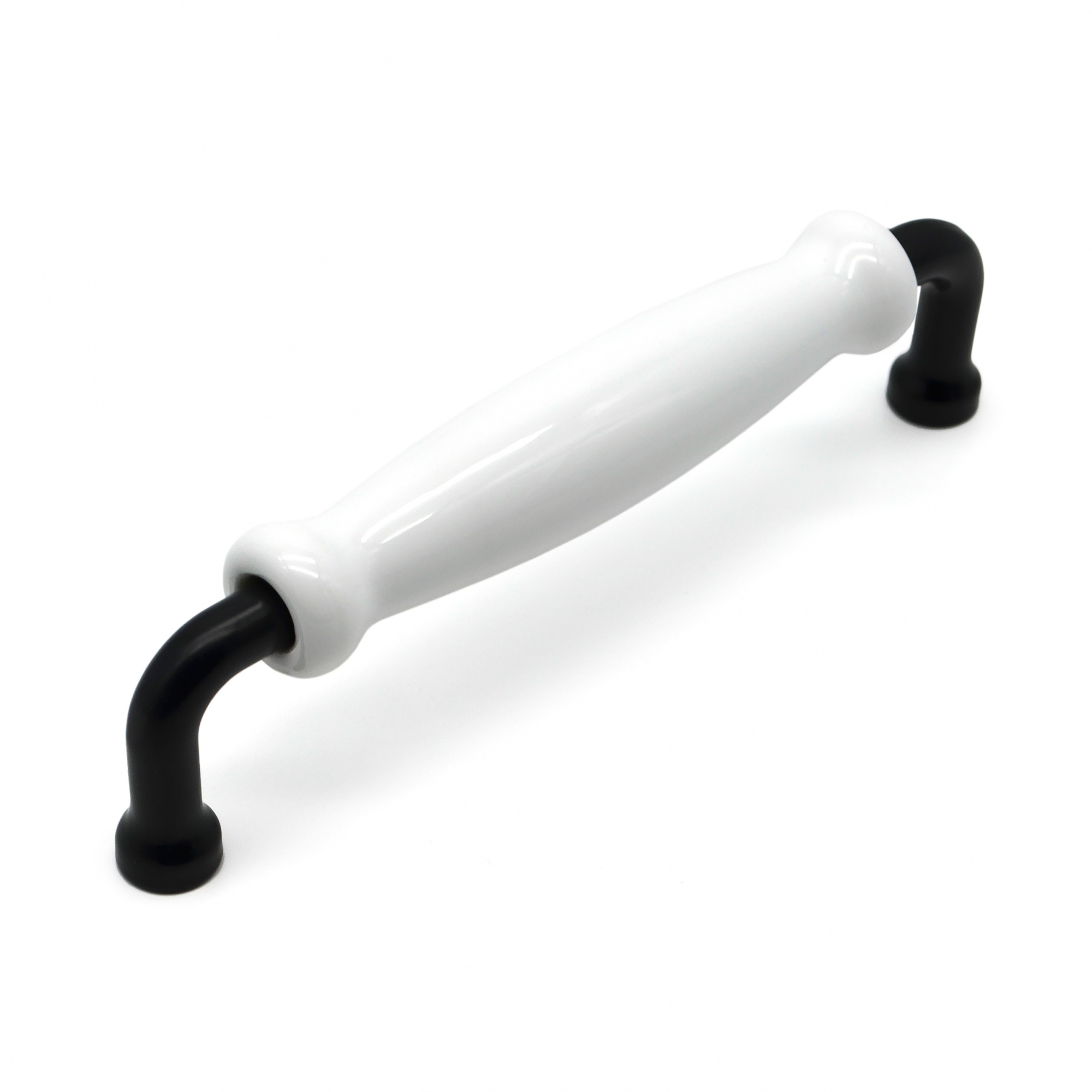 Ручка мебельная с белой керамической вставкой SOLLER 1258-128 черная 128 мм