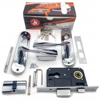 Замок врезной с ручками на планке SOLLER 61/76CP хром ключ-ключ