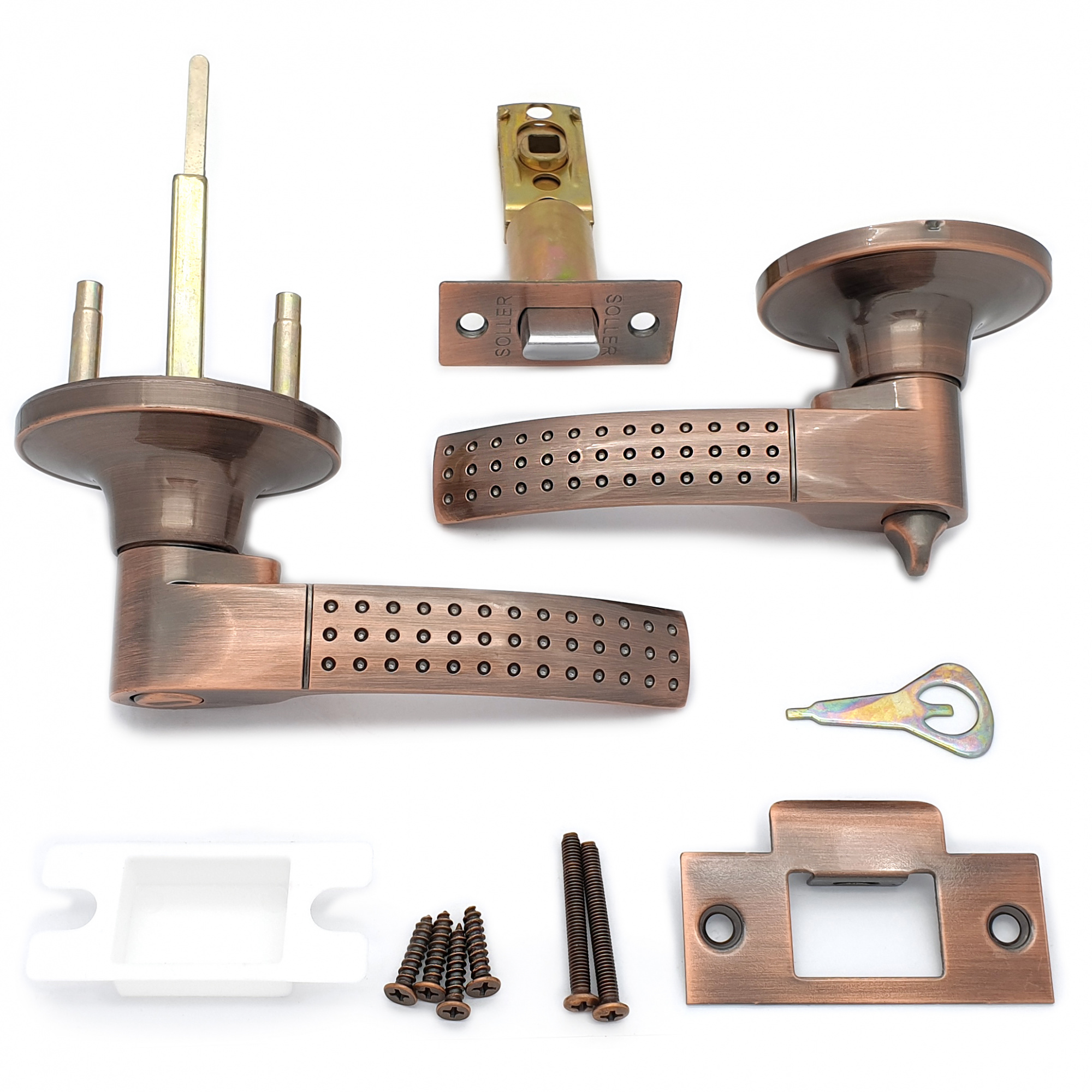 Ручка-защелка нажимная межкомнатная SOLLER R 3903 ВКАС медь без ключа с фиксатором