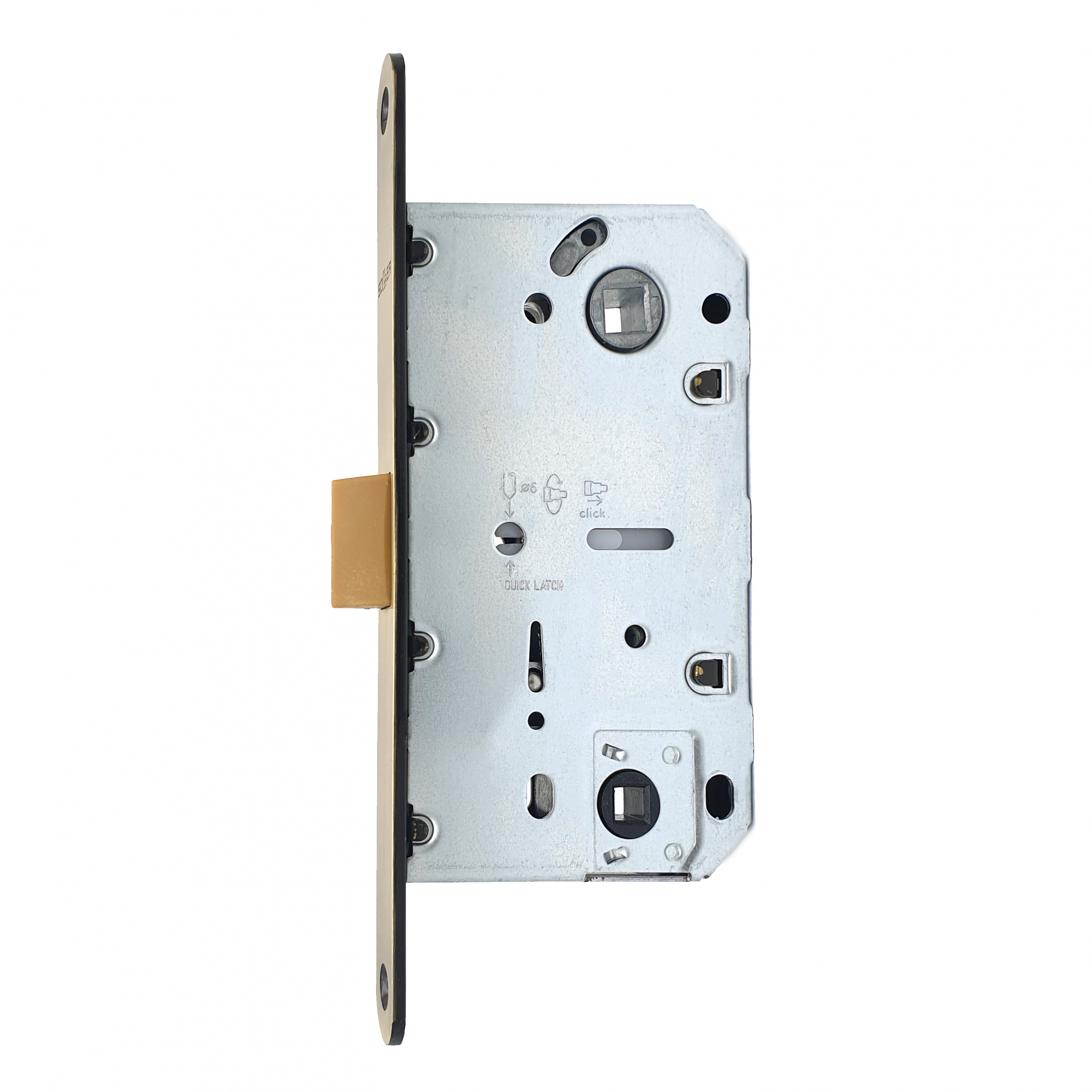 Замок врезной бесшумный для межкомнатных дверей SOLLER 600WC-АВ бронза без ключа под фиксатор или завертку