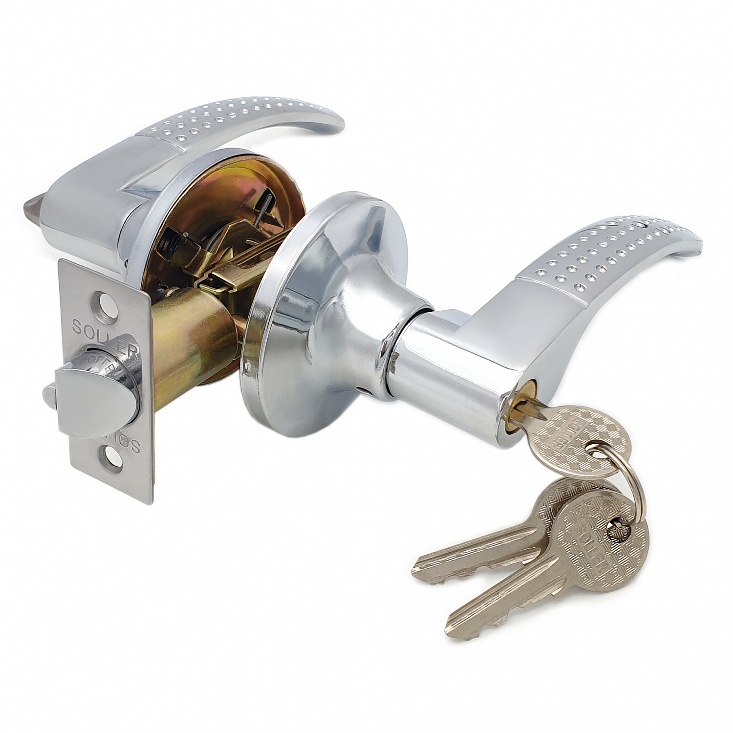 Ручка-защелка нажимная межкомнатная SOLLER R 3903 ETCP хром с ключом и фиксатором