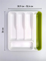 Лоток для столовых приборов раздвижной зеленый-белый