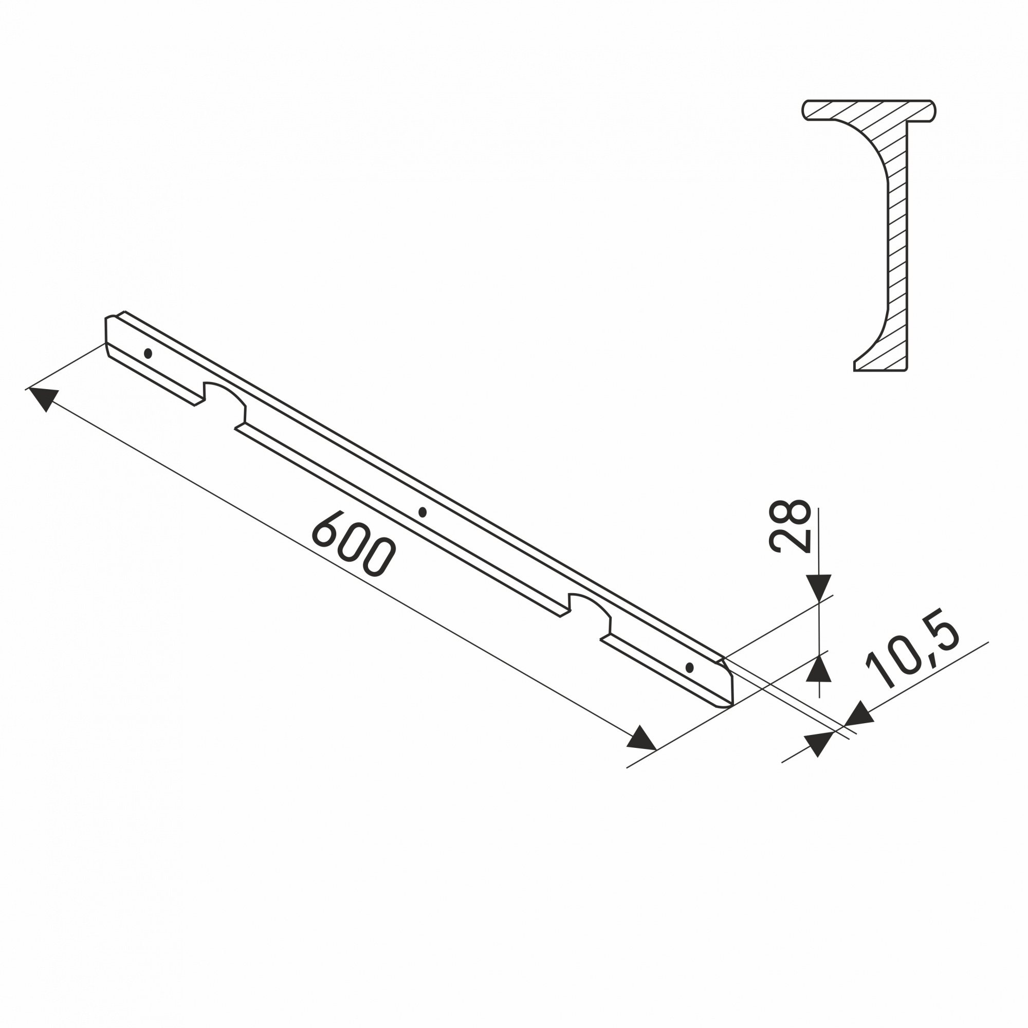 Планка для столешниц "Скиф" 28 мм 600 мм угловая матовый хром