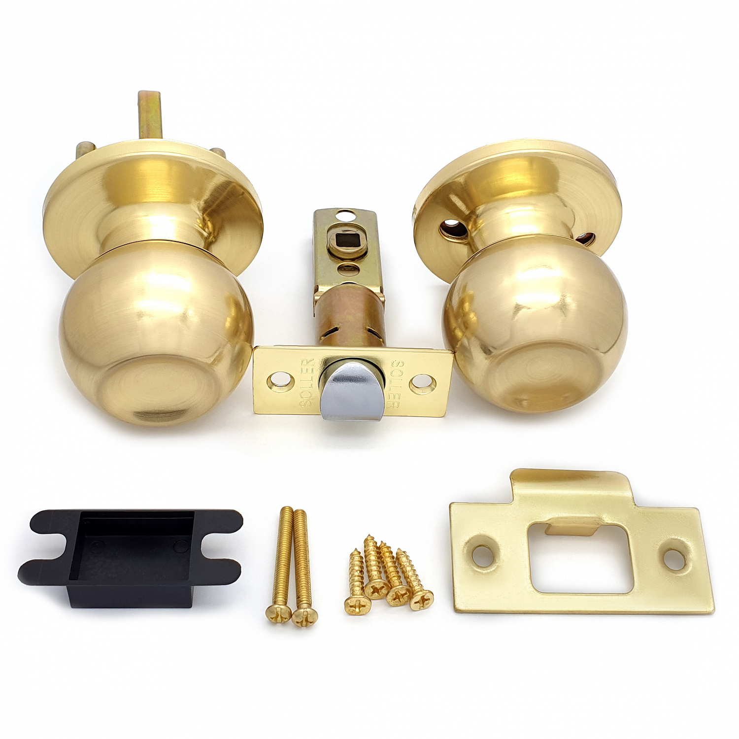 Ручка-защелка /кноб/ межкомнатная SOLLER ЗШ-05 BKPS SB матовое золото  без ключа и фиксатора