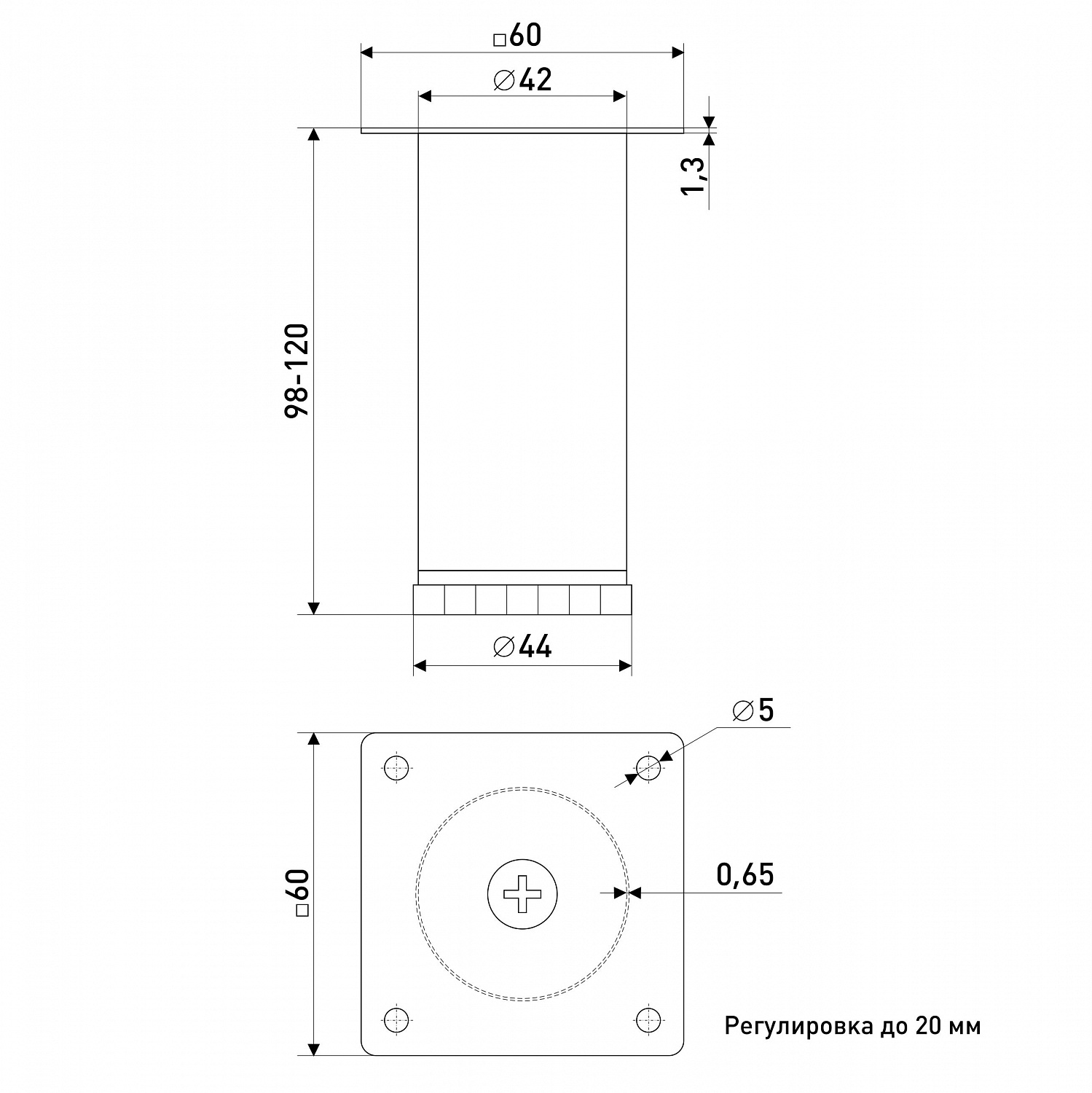 Опора мебельная регулируемая SOLLER 5100 42*100 мм хром сталь