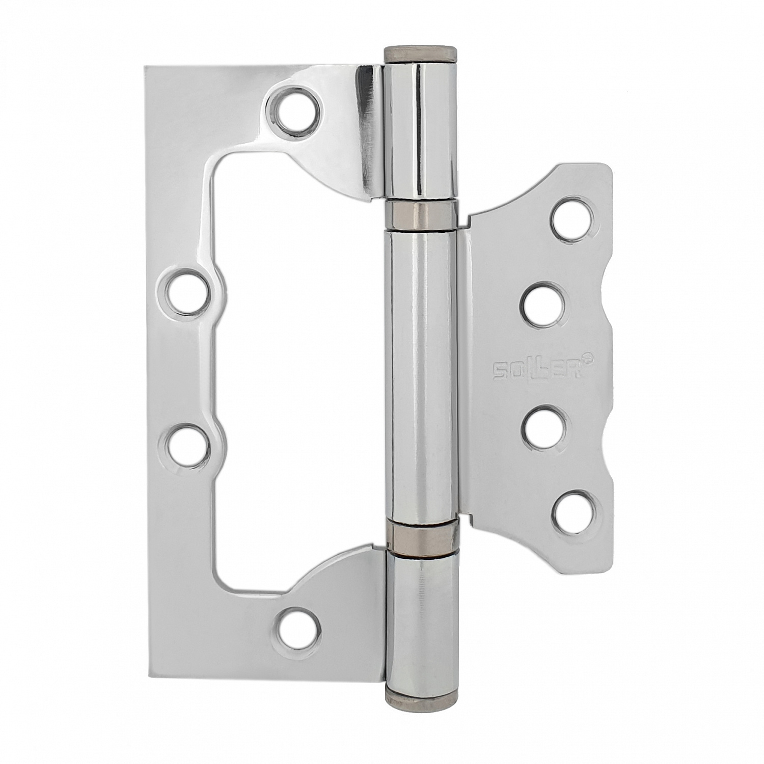 Петля дверная накладная 4" SOLLER хром (сталь 100*75*2,5) бабочка без врезки