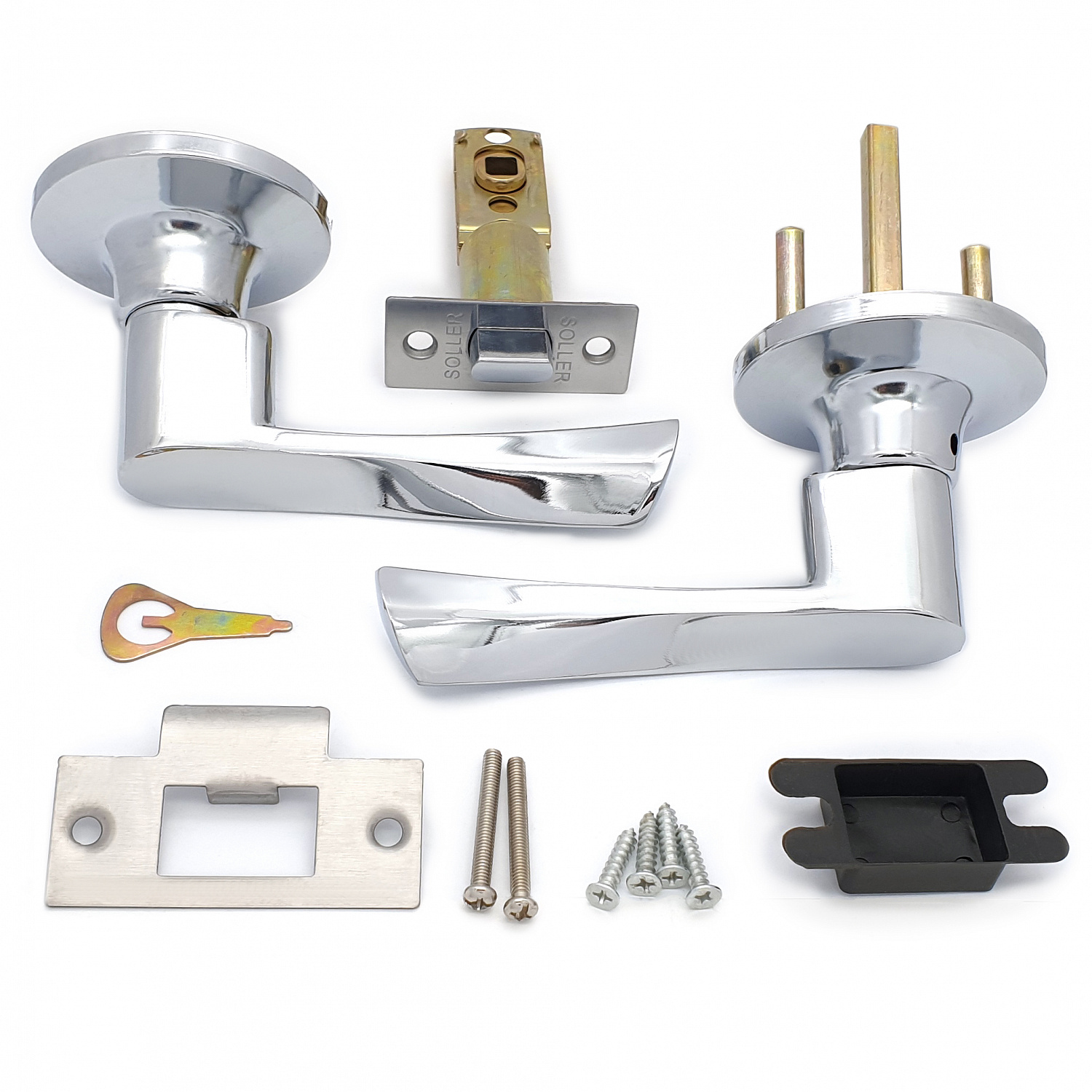 Ручка-защелка нажимная межкомнатная SOLLER R 860 ВКPS СР хром без ключа и фиксатора