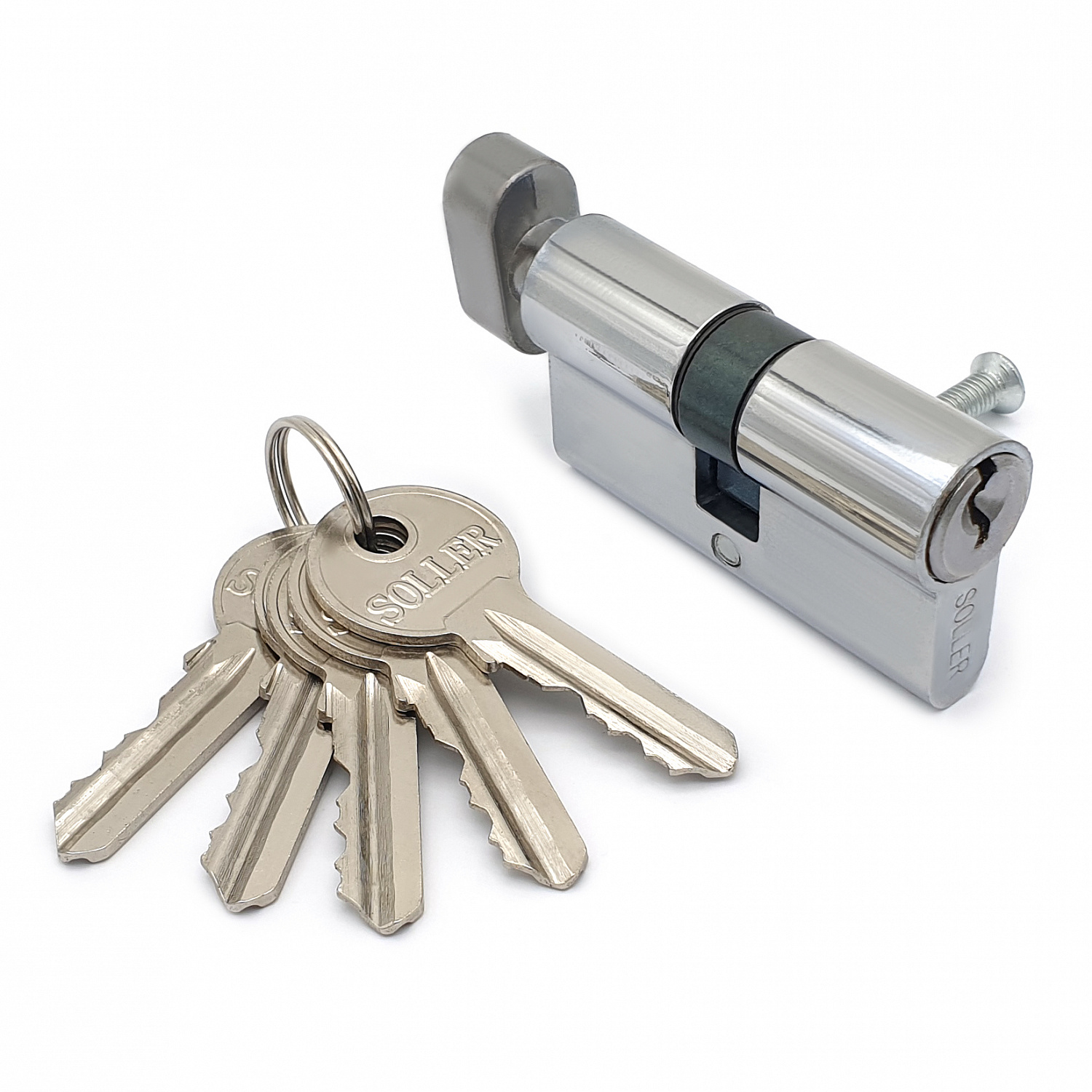 Механизм цилиндровый SOLLER FV5 хром 60мм, 5 ключа ключ/вертушка, латунь/металл (25+10+25)