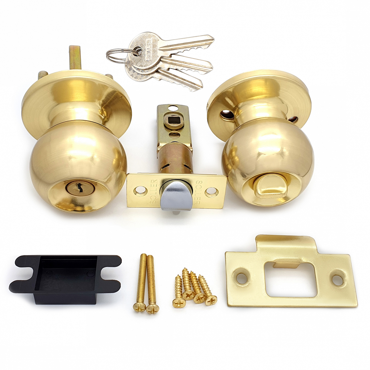 Ручка-защелка /кноб/ межкомнатная SOLLER ЗШ-01 ETSB матовое золото с ключом и фиксатором