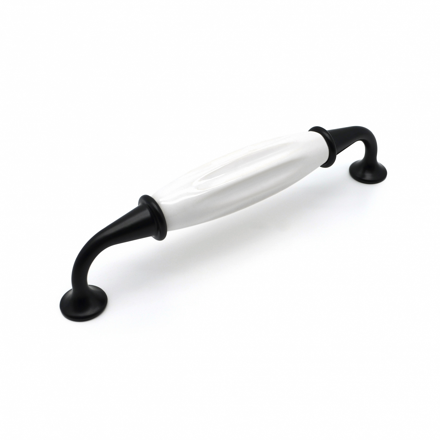 Ручка мебельная с белой керамической вставкой SOLLER 1259-128 черная 128 мм