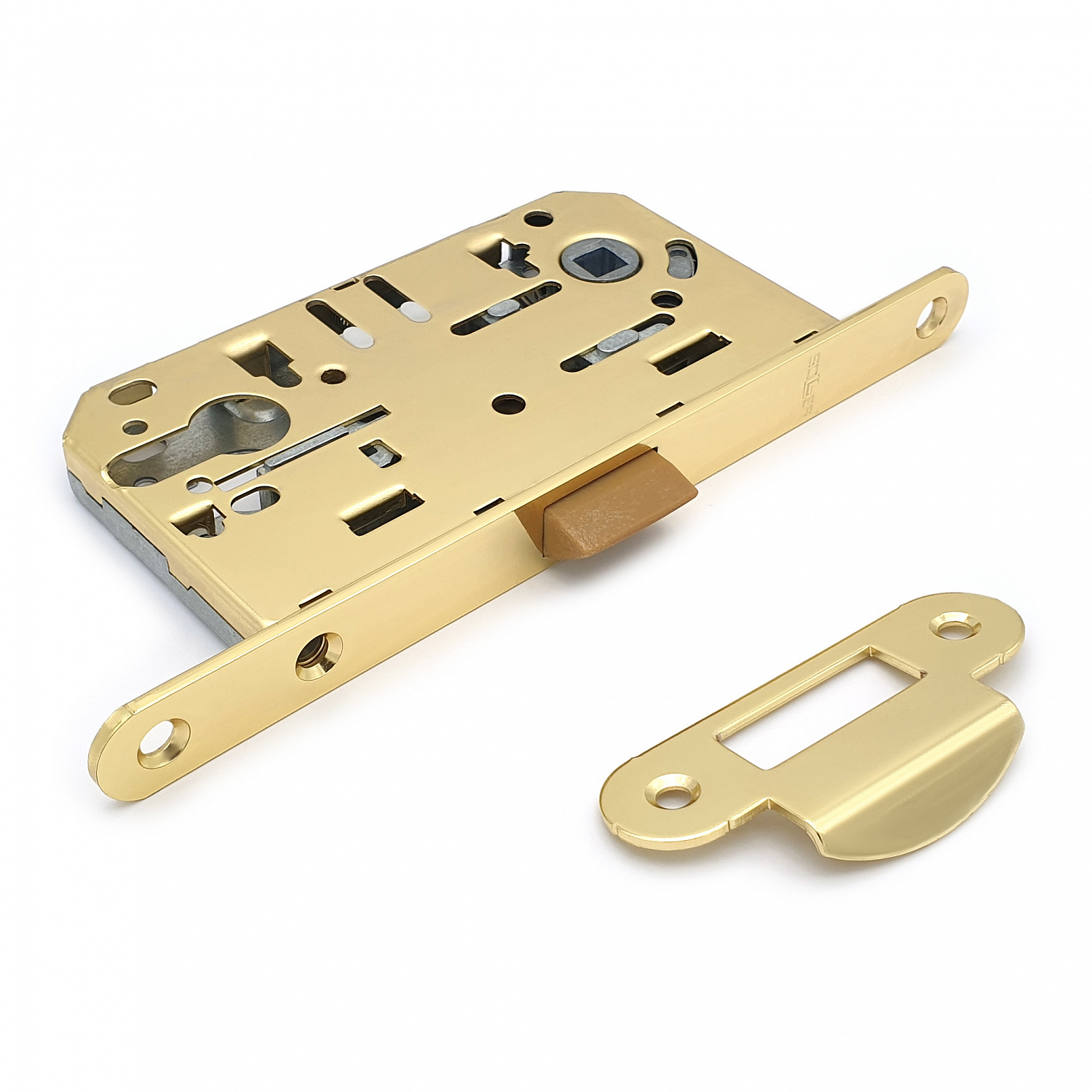 Замок врезной бесшумный для межкомнатных дверей SOLLER 600ЕТ-РВ золото под ключ (цилиндровый механизм)