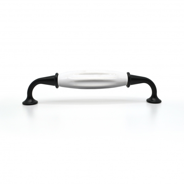 Ручка мебельная с белой керамической вставкой SOLLER 1259-128 черная 128 мм