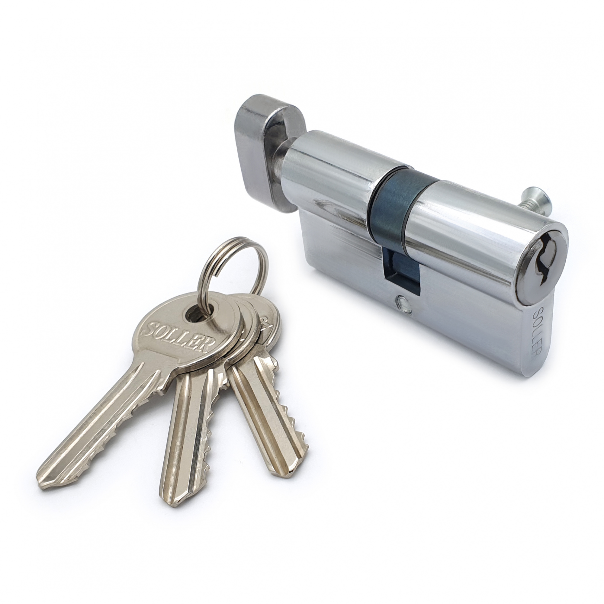 Механизм цилиндровый SOLLER FV3 хром 60мм, 3 ключа ключ/вертушка, латунь/металл (25+10+25)