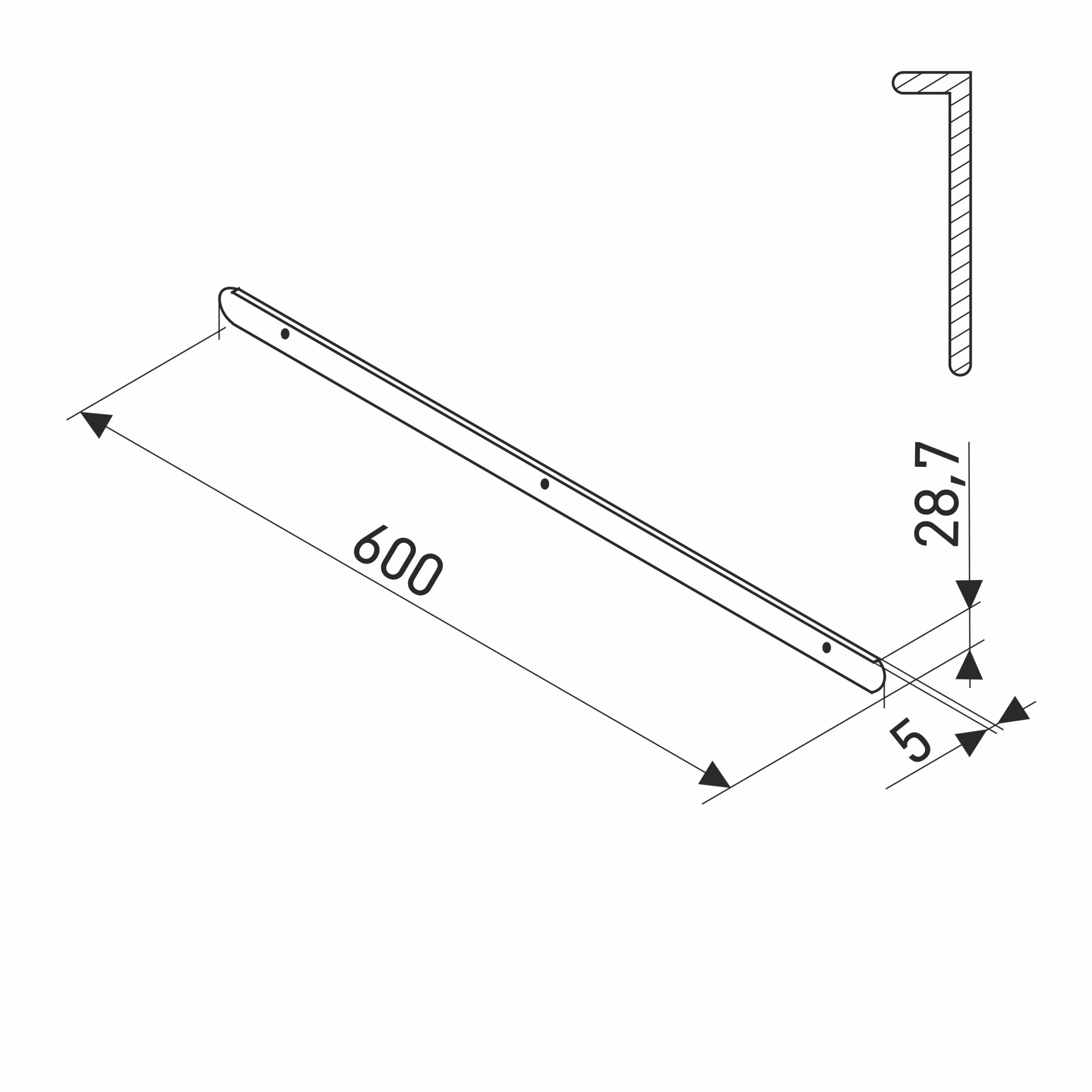 Планка для столешниц "Скиф" 28 мм 600 мм торцевая универсальная матовый хром