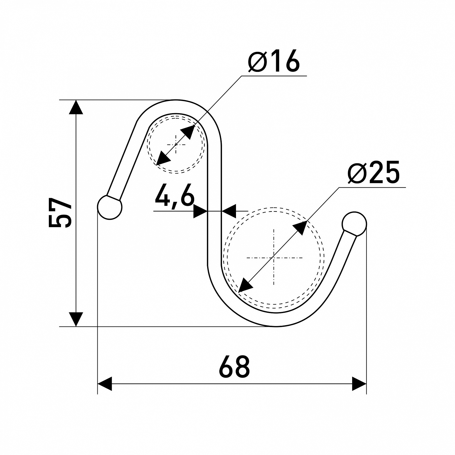 Крючок S-образный для рейлинга d-16 мм SOLLER АЕ-414 49*6*69 мм шарик