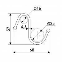 Крючок S-образный для рейлинга d-16 мм SOLLER АЕ-414 49*6*69 мм шарик