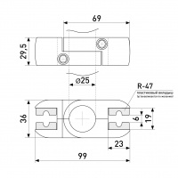 Крепеж поворотный с пластиковым вкладышем SOLLER R-52+R-47 d-25 мм