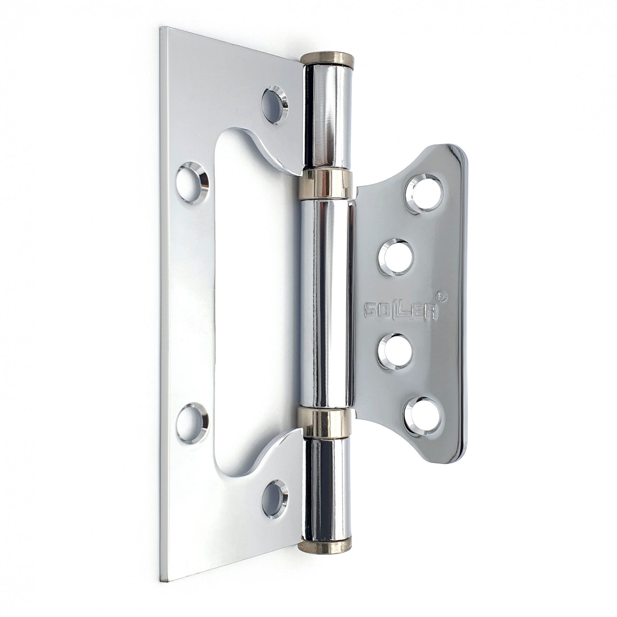 Петля дверная накладная 4" SOLLER хром (сталь 100*75*2) бабочка без врезки