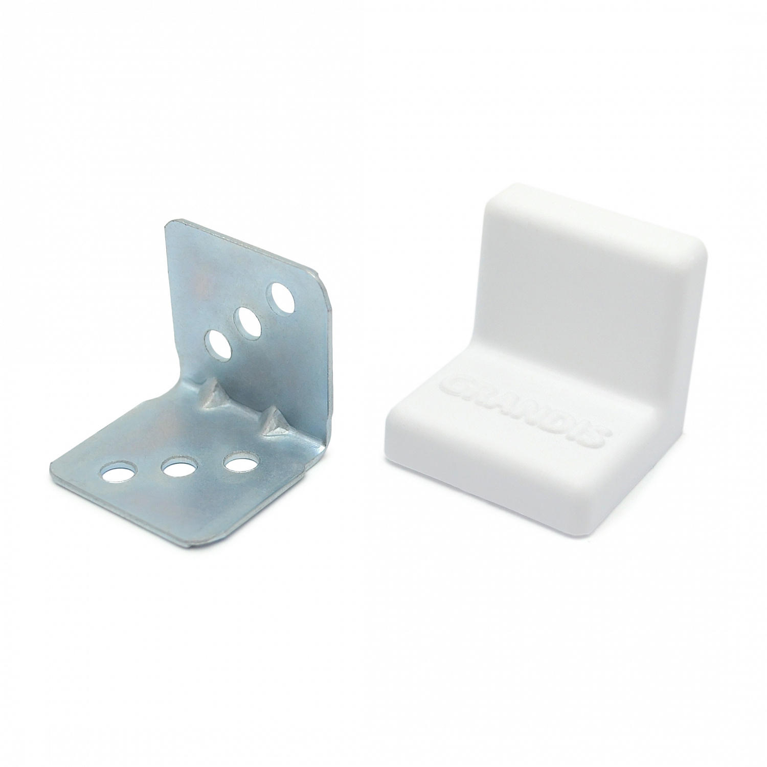 Уголок мебельный 25*25 мм основа металл + декор пластик белый