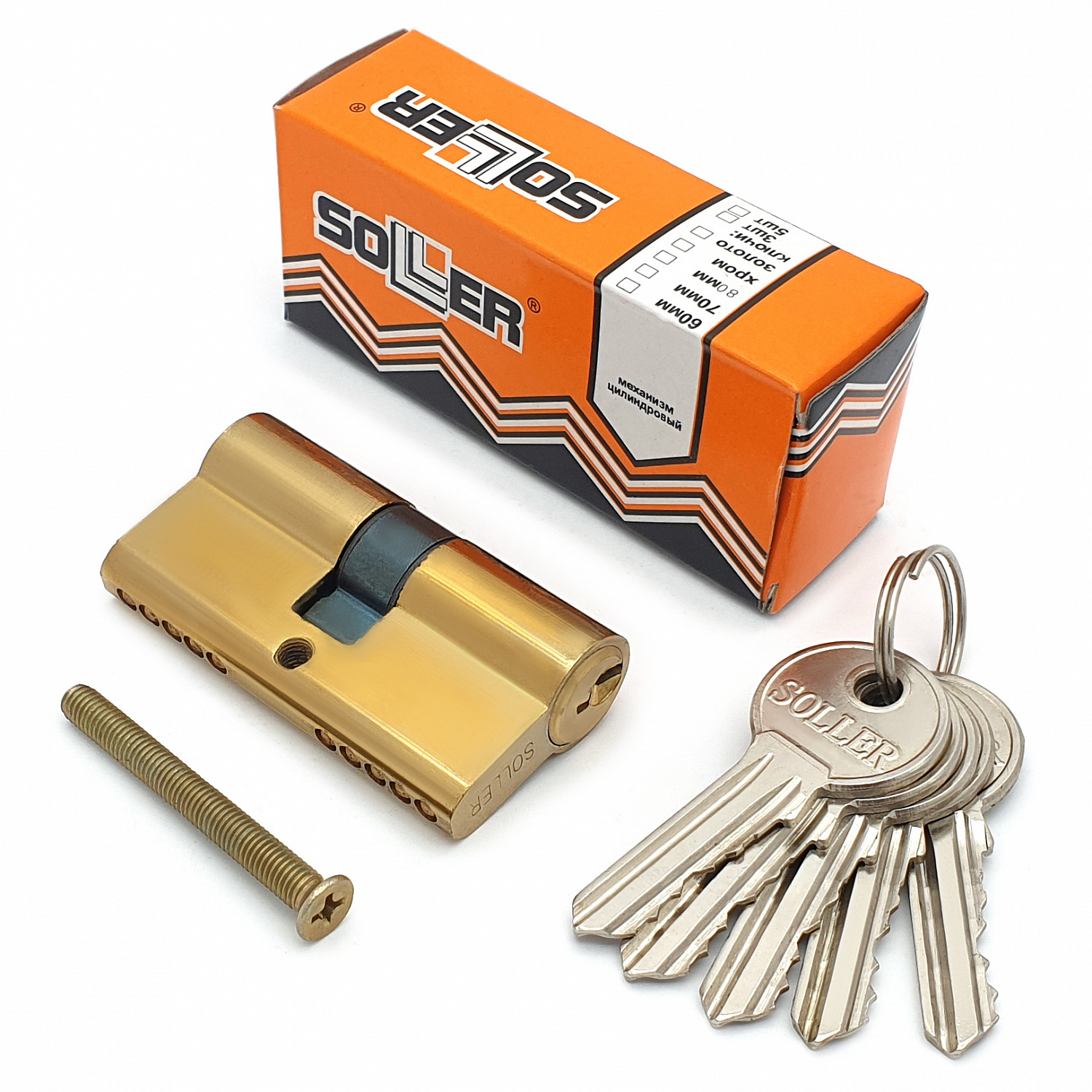 Механизм цилиндровый SOLLER F5 золото 60мм, 5 ключей латунь/металл (25+10+25) Cu.S