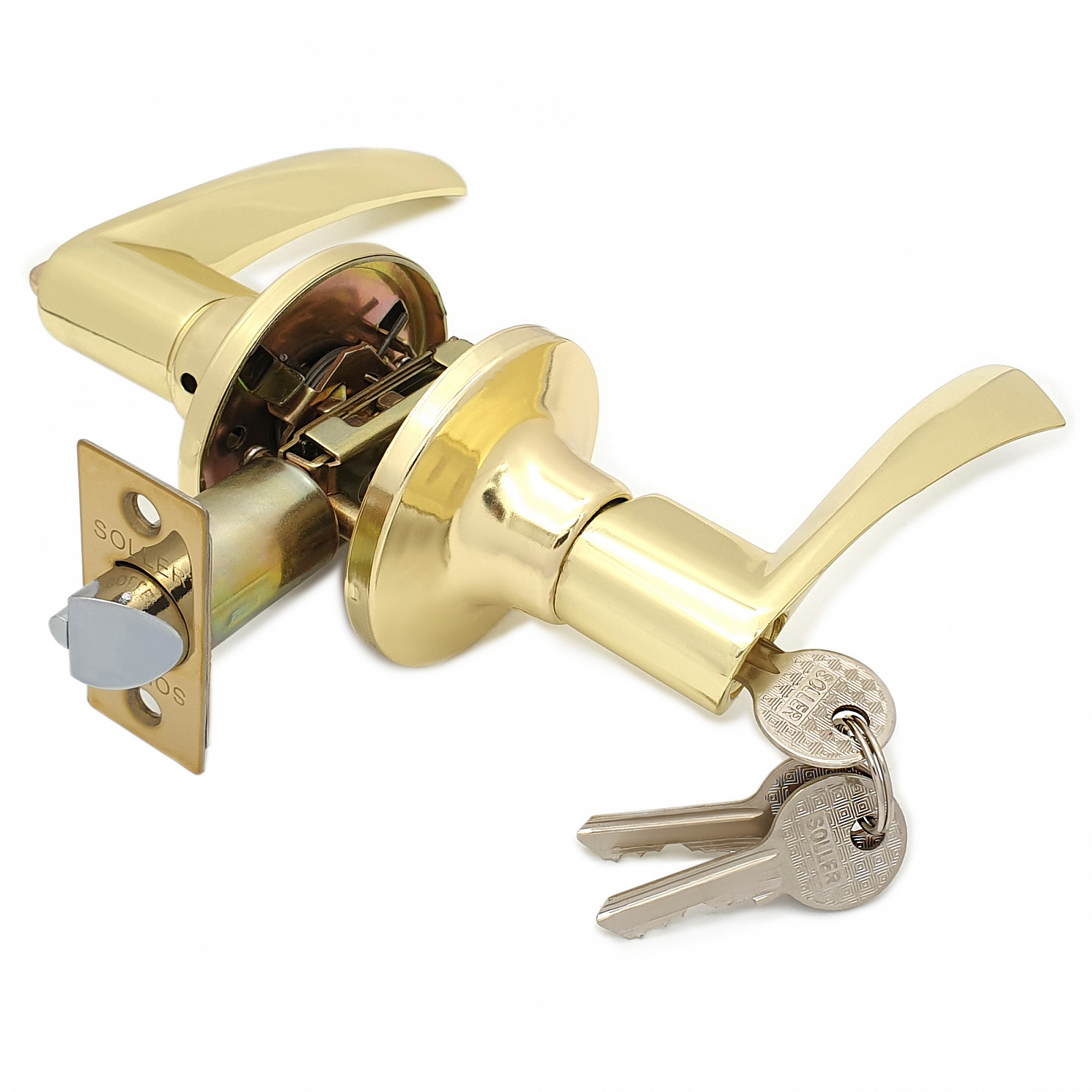 Ручка-защелка нажимная межкомнатная SOLLER R 860 ETPB золото с ключом и фиксатором