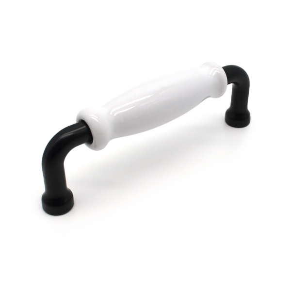 Ручка мебельная с белой керамической вставкой SOLLER 1258-96 черная 96 мм