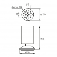 Опора мебельная регулируемая SOLLER 001А 50*120 мм матовый хром алюминий