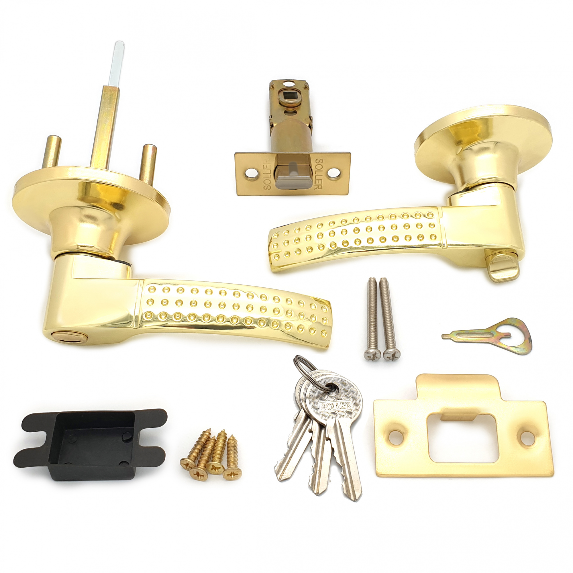 Ручка-защелка нажимная межкомнатная SOLLER R 3903 ETPB золото с ключом и фиксатором