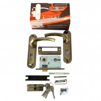 Замок врезной с ручками на планке SOLLER 50/106АВ бронза ключ-ключ ЦМ