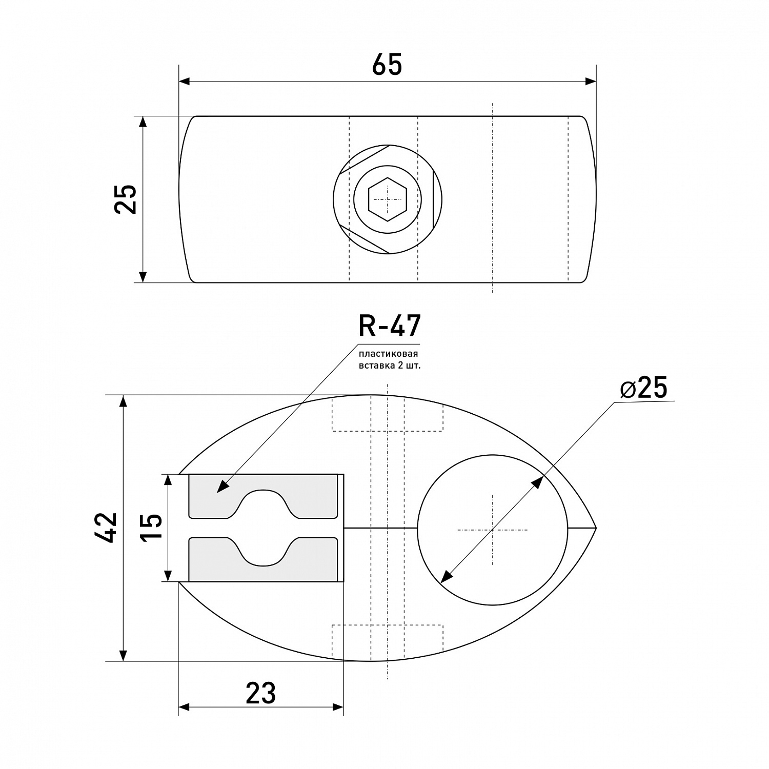 Крепеж одинарный с пластиковым вкладышем SOLLER R-7+R-47 d-25 мм