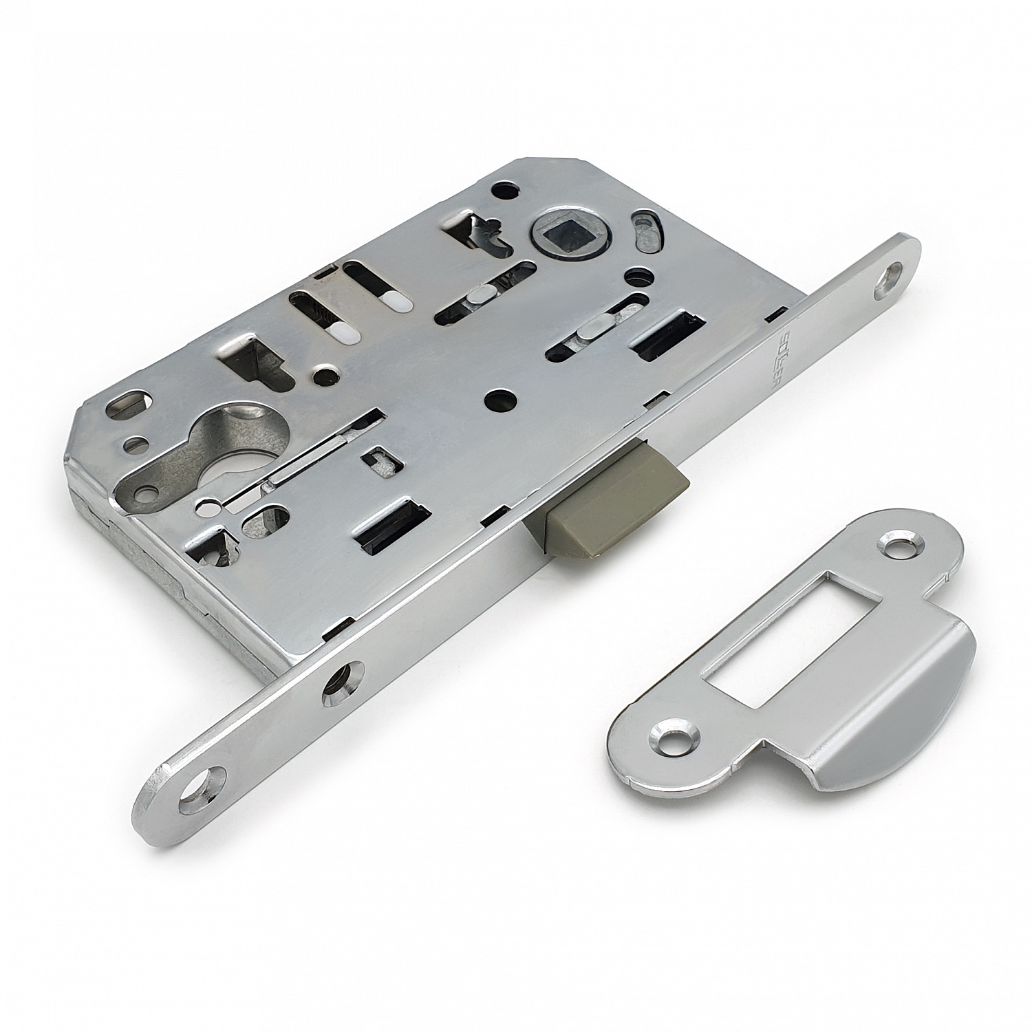 Замок врезной бесшумный для межкомнатных дверей SOLLER 600ЕТ-СР хром под ключ (цилиндровый механизм)