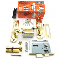 Замок врезной с ручками на планке SOLLER 50/106PB золото ключ-вертушка ЦМВ70