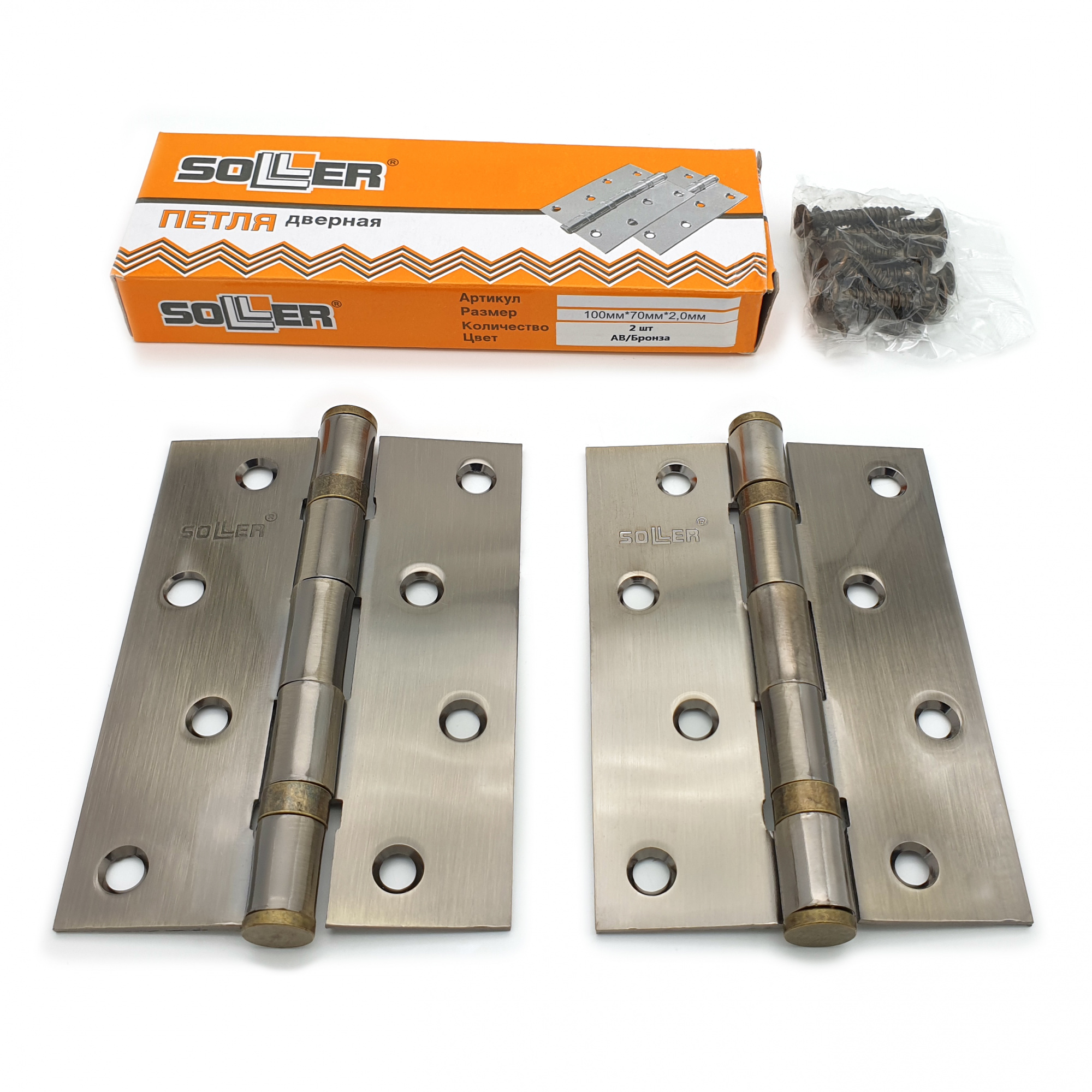 Петля дверная прямая 4" SOLLER бронза (сталь 100*70*2)