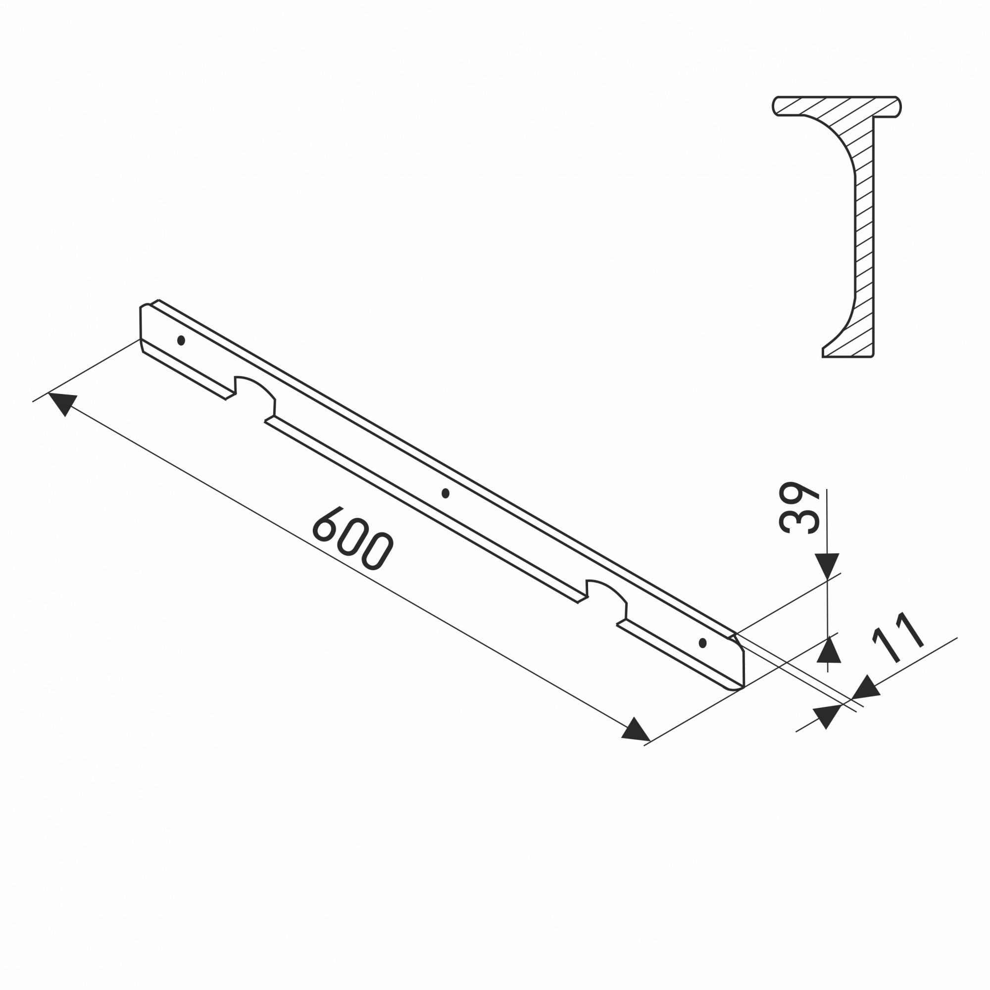 Планка для столешниц "Скиф" 38 мм 600 мм угловая белая