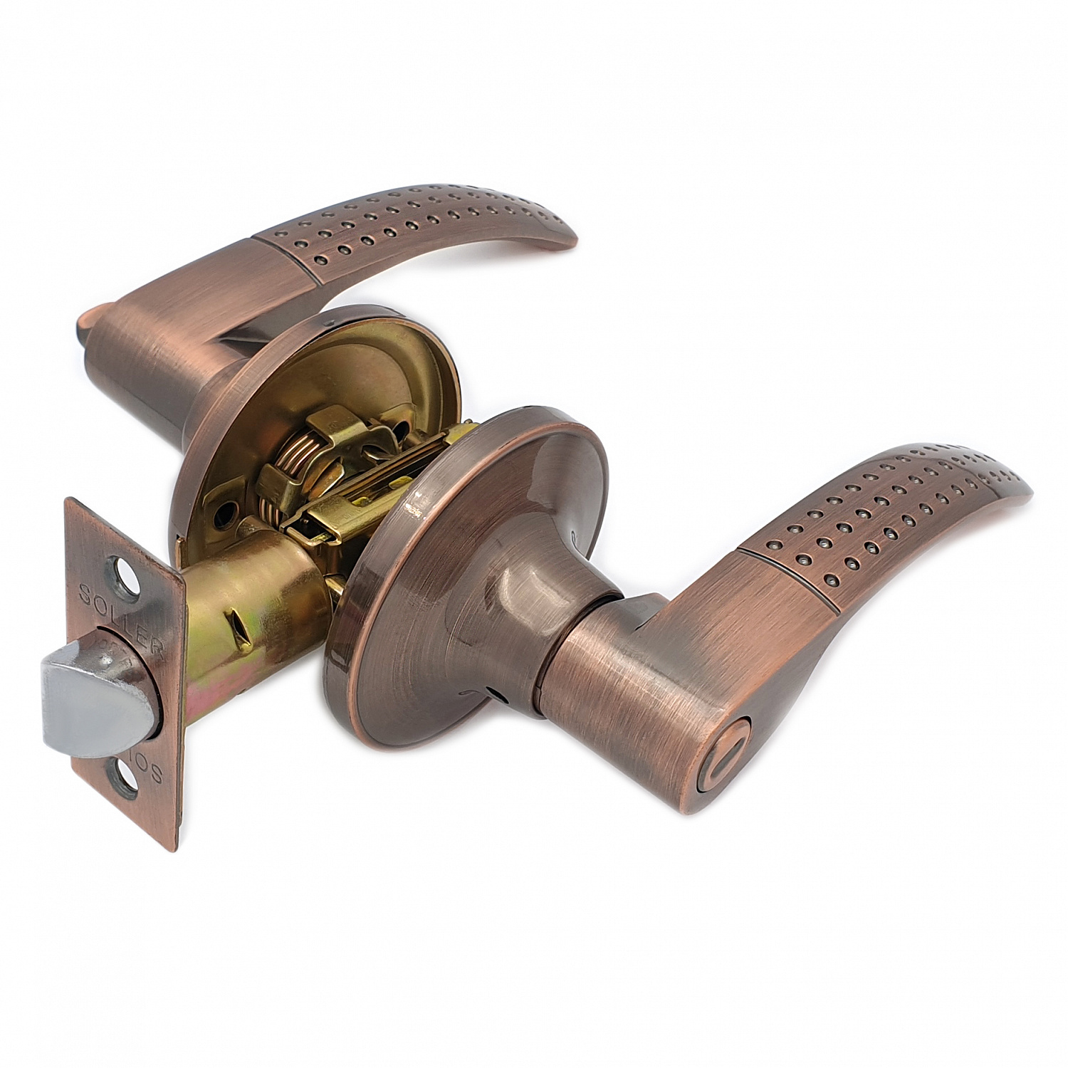 Ручка-защелка нажимная межкомнатная SOLLER R 3903 ВКАС медь без ключа с фиксатором