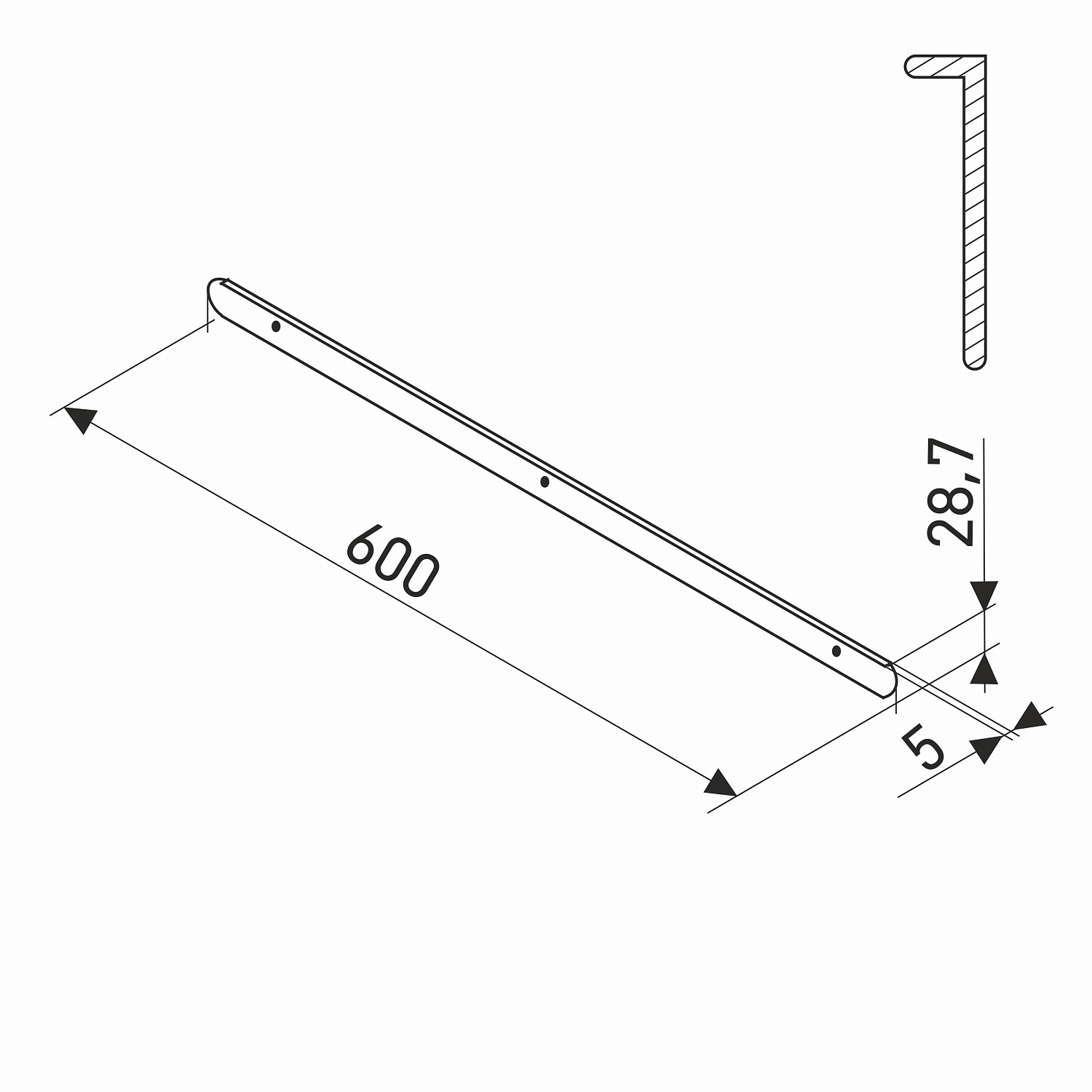 Планка для столешниц "Скиф" 28 мм 600 мм торцевая левая матовый хром