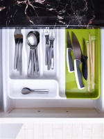 Лоток для столовых приборов раздвижной зеленый-белый